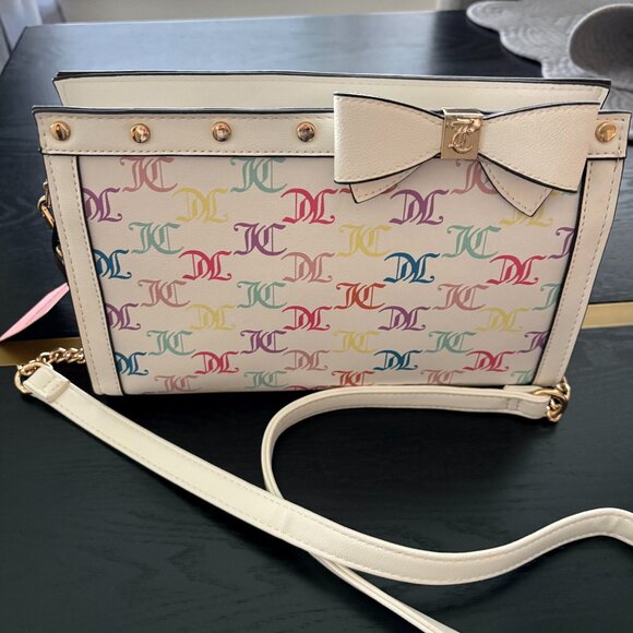 Juicy Couture NWT White Logo Handbag Bow Detail Gold Hardware Crossbody - Picture 2 of 8